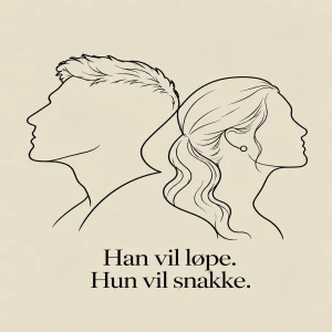 Han vil løpe - Hun vil snakke.